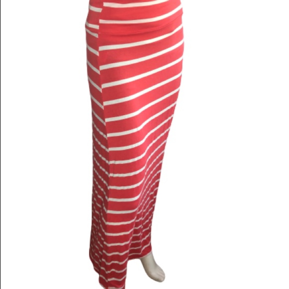 IN JoY Clothing Striped Maxi Skirt Coral & White